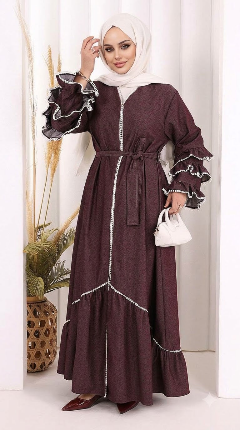 Fırfır Detaylı Abaya 6078