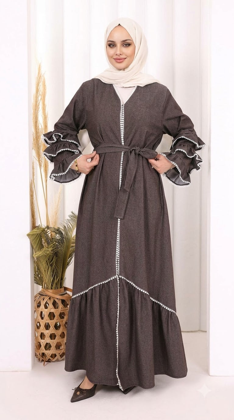 Fırfır Detaylı Abaya 6078
