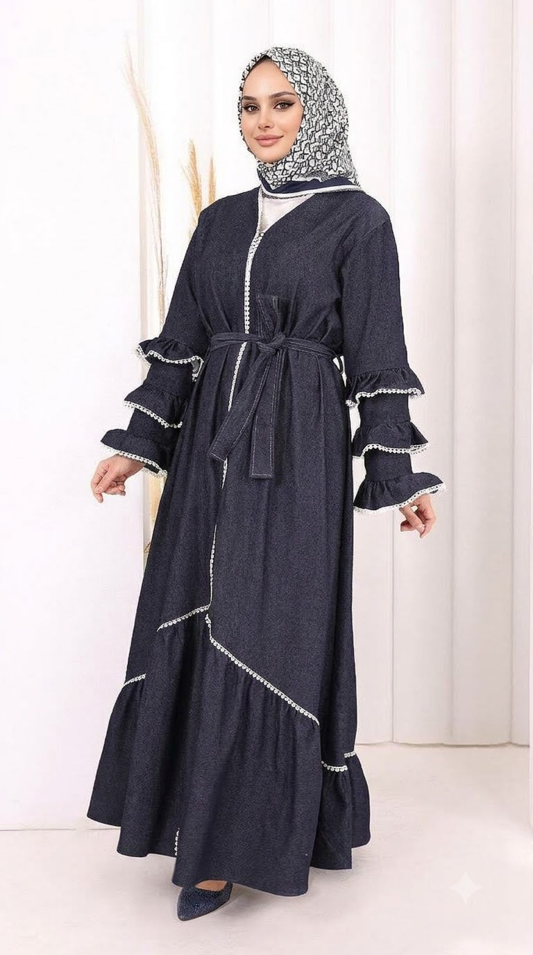 Fırfır Detaylı Abaya 6078