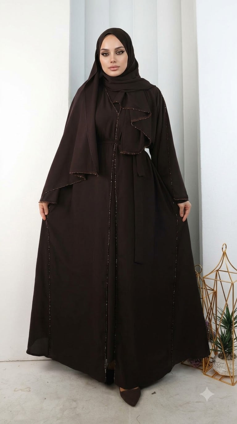 Kristal Taşlı Şallı Abaya 9205