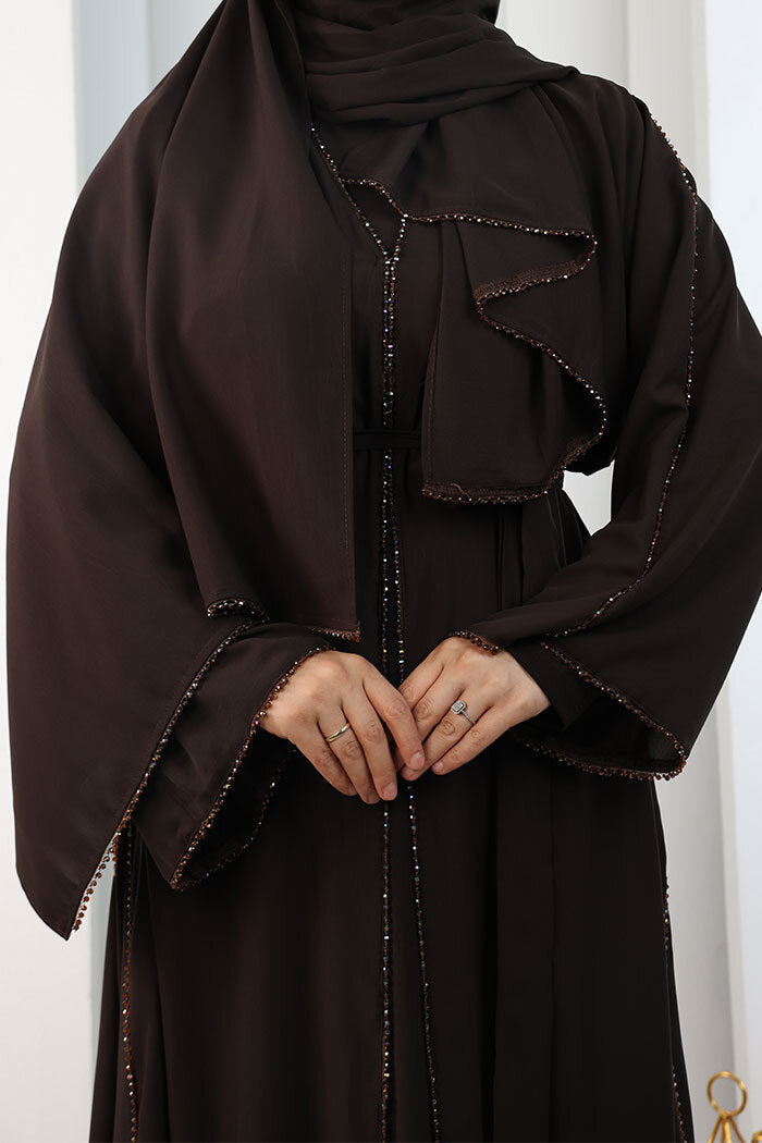Kristal Taşlı Şallı Abaya 9205