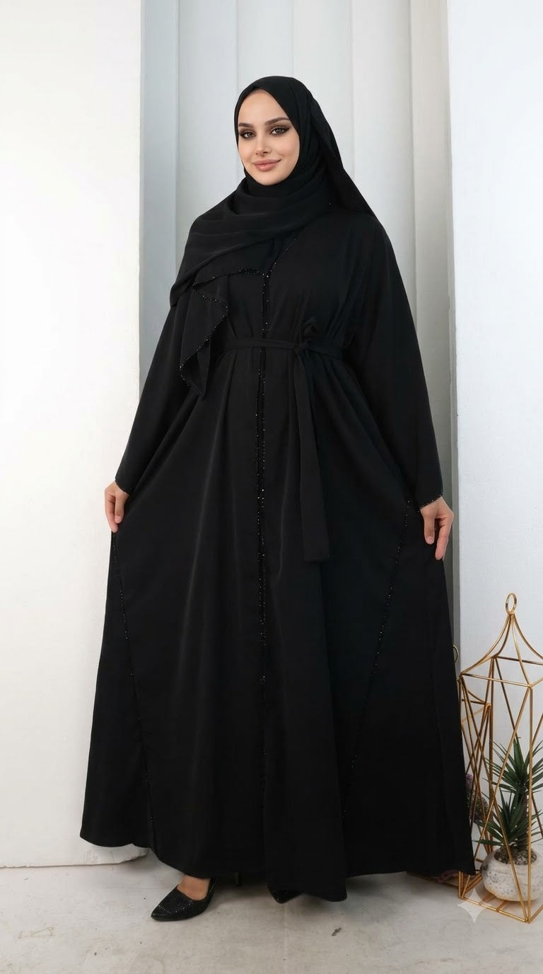 Kristal Taşlı Şallı Abaya 9205
