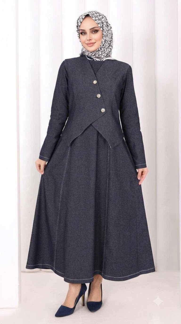 Yelekli Denim Elbise 6081