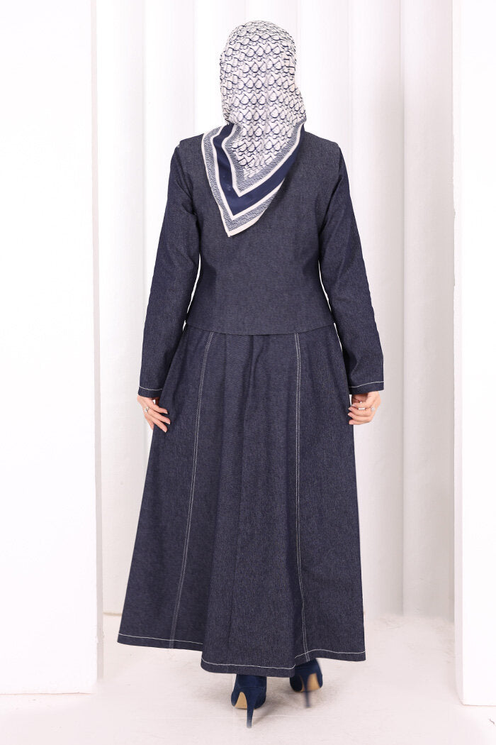 Yelekli Denim Elbise 6081
