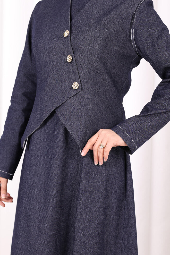 Yelekli Denim Elbise 6081